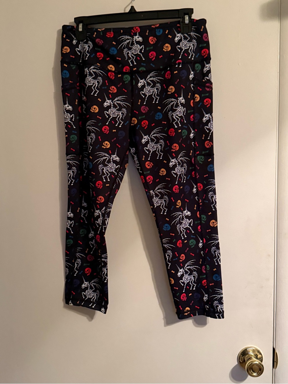 Womens Black Halloween Skeleton Print Leggings - Multicolor